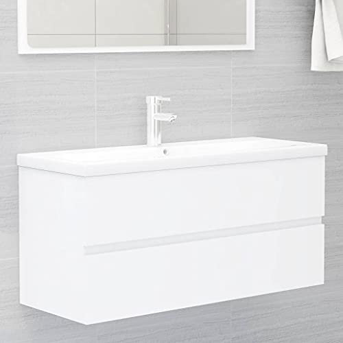 WIFESE Waschbeckenunterschrank Weiß 100x38,5x45 cm Holzwerkstoff Badezimmer Möbel Waschtischunterschrank mit 1 Schublade für Waschraum Sein Badezimmer Klaren Linien & Schlanke Design