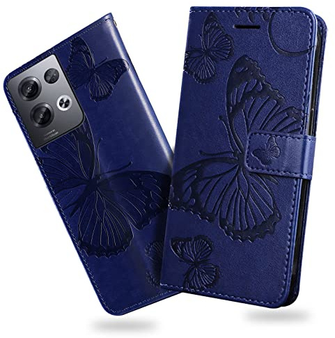 DENDICO Cover per Oppo Reno 8 PRO 5G, Portafoglio Custodia in PU Pelle per Oppo Reno 8 PRO 5G, Antiurto Cover a Libro con Slot per Carte, Blu
