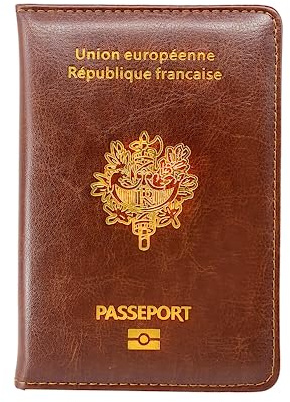 EASYLAVIE Porte Passeport Housse Protège Passeports Cuir Pochette étui pour Passeport Voyage Protection Housse de Passeport (Clair Marron Dorant)