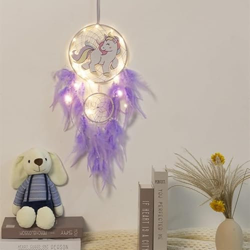 jingxinxin LED-Traumfänger, Lila Dinosaurier Schlafzimmer süße Kinder Traumfänger mit Licht als Geschenke, Hochzeit/Wandbehang Ornamente Handwerk, Dekorationen … (Purple Dinosaur)