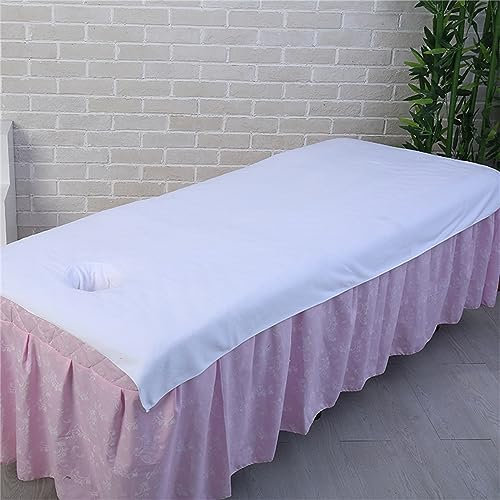 Highdi Massage Bettlaken mit Loch, Waschbare Massage Tischdecke Atmungsaktiv Bezug für Kosmetiksalon, Spa, Massage, Behandlung (100 * 200cm,Weiß)