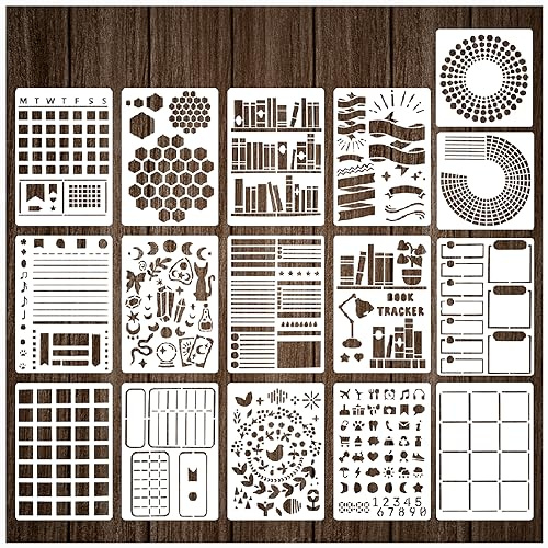 16 Stück Tagebuch-Schablonen für gepunktete Tagebücher, Happy Planner Schablonen für Tagebuch, DIY, Zeichnungsvorlagen, Zubehör-Set für Notizbuch, Karten, Scrapbook (16 Tagebuch)