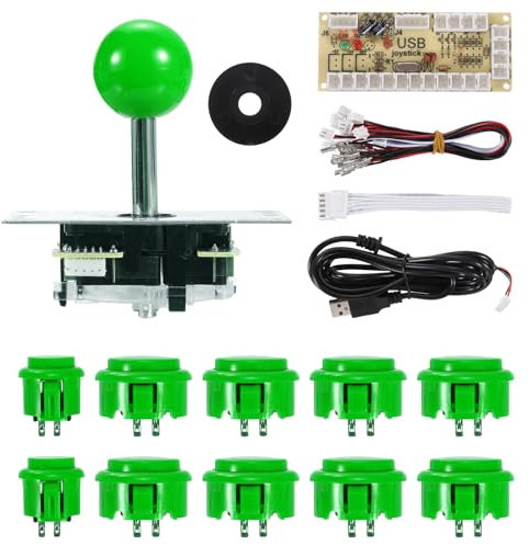 sourcing map PC Joystick DIY Kit Arcade Game Joystick DIY Parts Arcade Button ABS 5 Pin for PC Classic Arcade Green