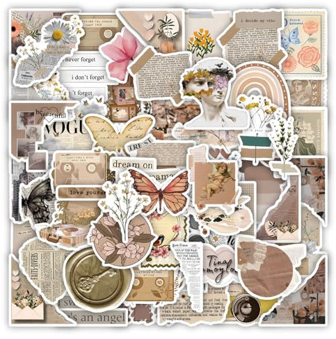 Zhtulck Vintage Sticker, 60 Stücke Aesthetic Aufkleber, Sticker Aesthetic, Boho Aesthetic Stickers Perfekt für Laptop、Gitarre, iPad、Skateboard – Stickers Kollektion (Vintage)