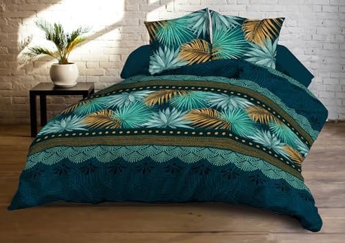 Le linge de Jules Parure Drap Plat + Drap-Housse 140x190 + 2 Taies - Microfibre Douce et résistante - Entretien Facile - Paraiso, Bleu