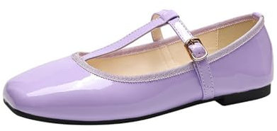 ANUFER Donna Scarpe Basse Mary Jane Fibbia Cinturino a T Ballerine SD5A1208 Viola EU41.5