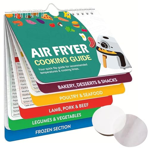 Leogony Air Fryer Cheat Sheet Magnets Cooking Guide Booklet,Magnetic Air Fryer Recipe Book UK, Airfryer Cheat Sheets Magnet Flip Chart with 50 Sheets of Air Fryer Paper