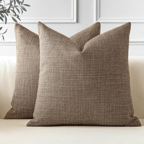 JOTOM 2er Set Leinen Kissenbezüge, Dekorative Weich Einfarbig Wurf Kissenbezug Moderne Kissenhüllen Sofakissen Dekokissen Zierkissenbezug für Wohnzimmer Schlafzimmer Deko (40x40cm, Kaffee)