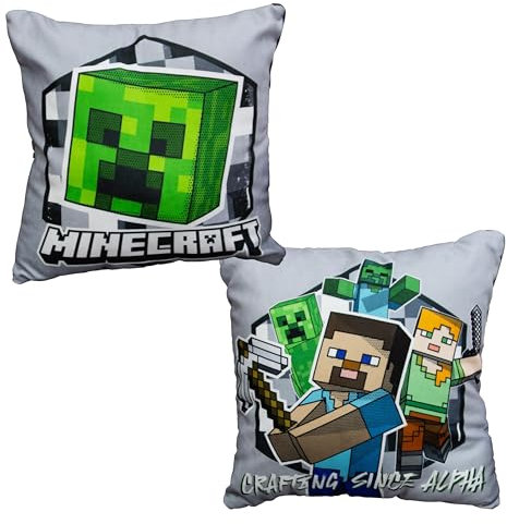 Character World Minecraft offizielles quadratisches Gaming-Kissen | Wendekissen mit 2 Seiten im Kreis-Design | Perfekt für das Schlafzimmer oder auf dem Sofa, 40 x 40cm