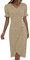 robe ete femme mi longue robe boheme chic mariage invité femme manche courte volants robe de plage femme sexy col v casual midi robe portefeuille femme cache coeur cintrée asymétrique (Khaki, L)
