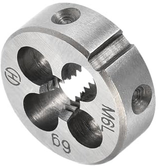 CoCud Terraja de Reparación de Rosca Redonda Terraja M6 de 20 mm OD Herramienta de Roscado Cilíndrica de Acero para Herramientas de Aleación con 4 Orificios para Virutas