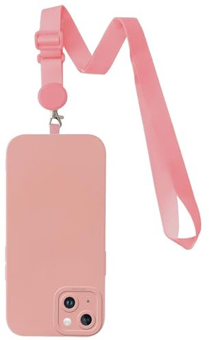 Funda Silicona con Cuerda para Apple iPhone 14 6,1,Carcasa Suave TPU Case con Correa Colgante Ajustable Collar Correa de Cuello Cordón Cadena para Colgar la Mayoría de los Smartphones,4