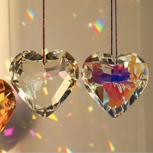 2 stück Kristalle Herz Sonnenfänger Kristallglas-Anhänger Kristall Prisma Suncatcher Regenbogen Kristalle Fensterkristall 45mm Prismenkugel Hängende Fenster Ornament Haus Garten Deko