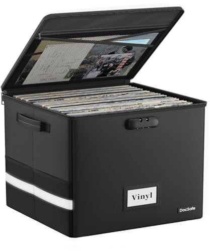 Caja de almacenamiento de discos de vinilo con cerradura, caja de almacenamiento de vinilo ignífuga e impermeable para discos de 12 pulgadas con capacidad para hasta 150 discos individuales,