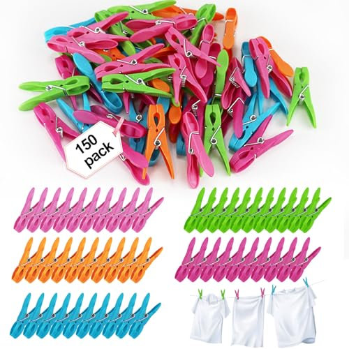 150 Pièces Pinces à Linge en Plastique Kit, Pinces à Linge Extérieur Solides, Coupe-Vent et Antirouille épingles à Linge, pour Underwears et Vêtements, Serviettes