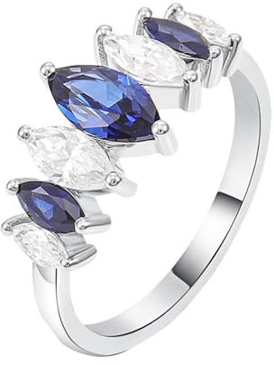 Wycian Trauringe Frauen, Verlobungsring Blauer Stein Silber 925 Größe 60 (19.1) Im Labor Hergestellter Saphir Marquiseschliff Blau Npassbar Für Hochzeit