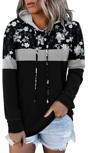 KISSMODA Hoodies for Women Pullover Womens Casual Zipper Hooded Sweatshirts Striped Long Sleeve Pullover Tops Hoodie Sweatshirt Black Lilac XLarge