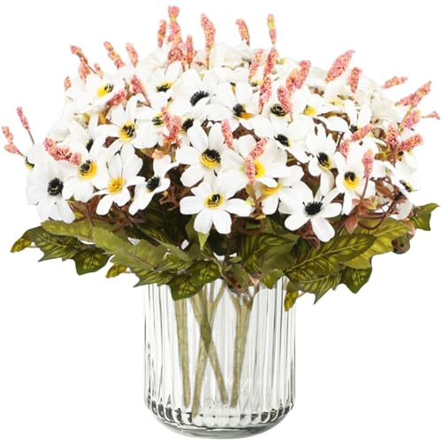 astylishome Faux White Daisy Flowers, 4 Pack, Medium Size, Realistic, Natural Style, Artificial Daisy Flowers for Home Garden Vase Decor
