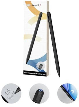 eiP Pencil 2 for iPad 2024-2018, Magnetic, 0.1mm Precise, 2X Durable Tips, Palm Rejection Stylus for iPad 10/9/8/7/6th Gen, iPad Pro 12.9/11/13 M4, iPad Air 3/4/5 M2, iPad Mini 5/6/7, Black