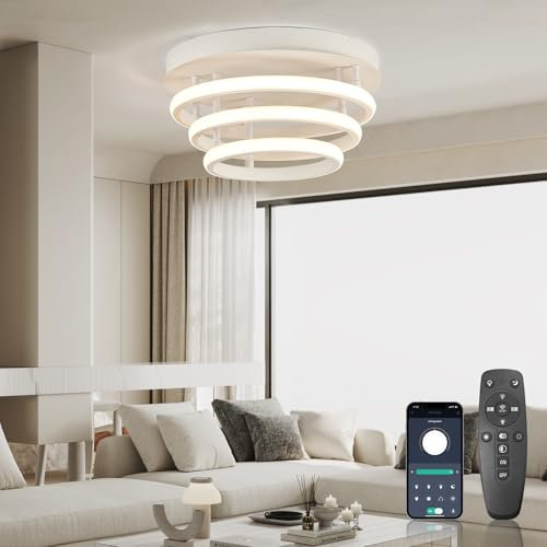 KSIBNW Deckenlampe LED Deckenleuchte Dimmbar 36W, 3 Rund Deckenlampe Wohnzimmer Weiß mit Fernbedienung APP Deckenleuchte Schlafzimme Modern 3 Ring Deckenleuchte Wohnzimmer Esstisch 2700K-6500K