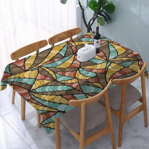 Garten Tischdecken Rechteckig, Gelbe und braune Funk-Kunst-Art-lebendige gemischte bunte K,Fleckschutz Wasserdicht Tischtuch für Draußen Esszimmer,Küche,Garten,Party,Hochzeiten oder Haushalt 137x183cm