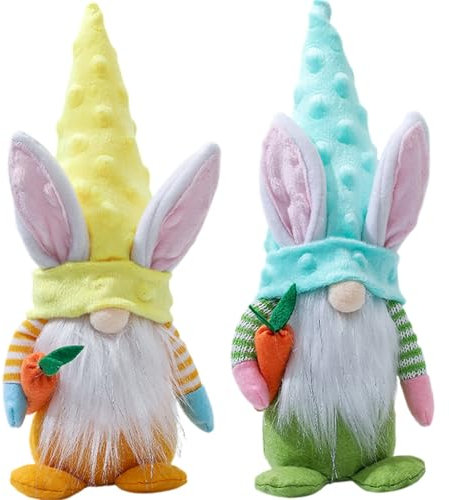 Cretvestsar 2 Stück Osterzwerg, Frühlingdeko Wichtel, Handgemachte Wichteldekoration mit Sand für Frühling Ostern Dekorationen (Gelb grün)