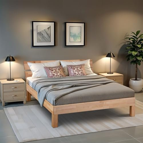 Coemo Massivholzbett 80 x 200 cm Leah aus geöltem Buchenholz, klassisches Design, ergonomische Liegehöhe, mit Stauraum und Kopfteil, Stabilität bis 230 kg, nachhaltiges Schlafzimmermöbel