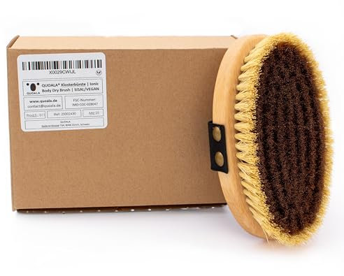 QUOALA® Vegane IONIC Trockenbürste – Klosterbürste zur belebenden Detox-Massage – Körperbürste mit Kupferborsten & Sisal – aus FSC-Holz – 100 % plastikfrei – Made in Germany