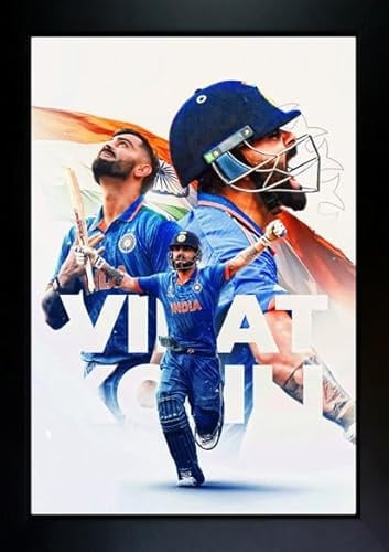 Seven Chakra Tree Virat Kohli Bilderrahmen, Virat Kohli Foto, Cricket-Poster mit Rahmen, Wandkunst für Wohnzimmer, Heimdekoration, Schlafzimmer, Büro (Größe 25,4 x 34,9 cm)