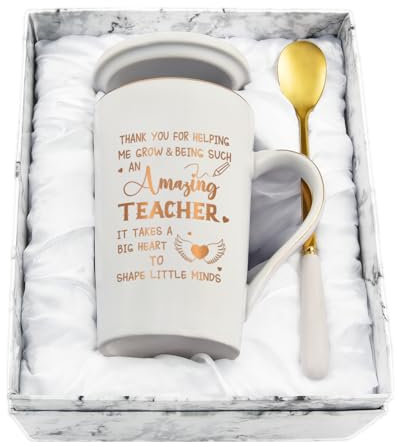 Joymaking Teacher Gifts Coffee Mug Thank You Gifts for Women Christmas Birthday Gift for Teacher Mug - Thank You for Helping me Grow, 14 oz Coffee Mug for Best Teachers, White