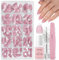DMQ French False Nails, 240Pcs Almond Press On Nails Short - Fake Nails White Tip French False Nail Kit, Full Cover Stick on Nail with Glue for Women Girls Nail Art Manicure Decorations - 15 Sizes