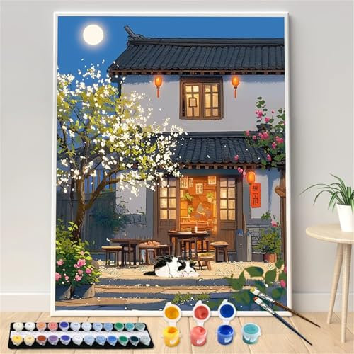 Malen Nach Zahlen Erwachsene,Paint by Numbers Malen Nach Zahlen,DIY Gartenhaus Tier mit Pinseln und Acrylfarben Handgemalt Ölgemälde Leinwand Malen Nach Zahlen für Home Decor,rahmenlos 40x50cm