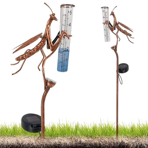 HOSPAOP Pluviomètre Solaire de Jardin avec LED et Piquet – Verre Résistant au Gel, Mesure Précise des Précipitations pour Pelouse, Terrasse, Champs, Patio, Déco Extérieure