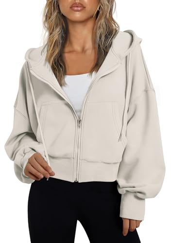 Jhsnjnr Womens Zip Up Hoodie Drawstring Long Sleeve Sweatshirt with Pockets Lightweight Hooded Cropped Jackets