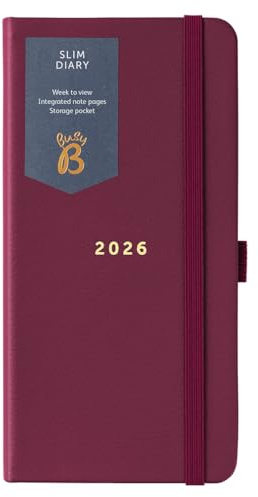 Busy B - 2026 Slim Wochenplaner mit burgunderrotem Kunstledereinband - Kompaktes Taschenkalender-Design, Wochenübersicht, Notizseiten und Steckfach - Handtaschengroßes Tagebuch für mehr Organisation