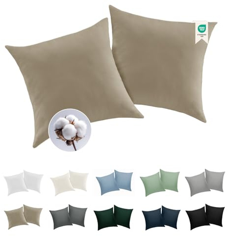 BEDELITE Kissenbezug 80x80 Baumwolle 2er Set, Beige | Kopfkissenbezug für Kissen 80x80cm mit Reißverschluss, 143 Fäden pro Quadratzoll, Oeko-Tex Zertifiziert