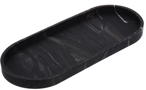 sourcing map Bathroom Vanity Tray, 11.8 x 5 Oval Silicone Soap Dispenser Trays, Shatterproof Kitchen Sink Organizer for Soaps Keys Candle Trinket, Marble Black