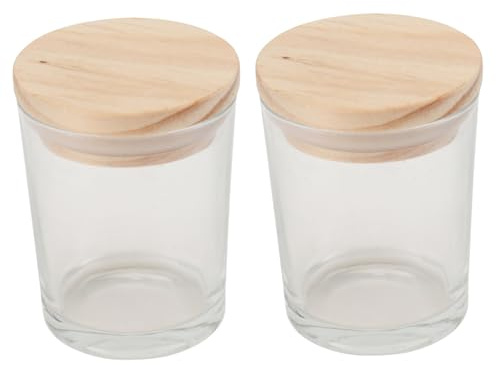 ULTECHNOVO 2 piezas Vaso de Vidrio Transparente para Hacer Velas Aromáticas Contenedor para Bricolaje de Unidades con Tapa de Madera para Decoración y Aromaterapia Hogar y Oficina