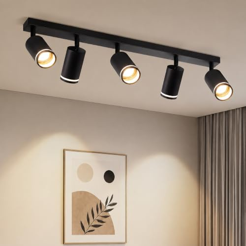 Lichtmaler Deckenspots Schwarz Deckenstrahler 5 Flammig Deckenleuchte | GU10 Deckenlampe Spots Schwenkbar 350° Strahler für Wohnzimmer Schlafzimmer Küche Büro, Ohne Leuchtmittel