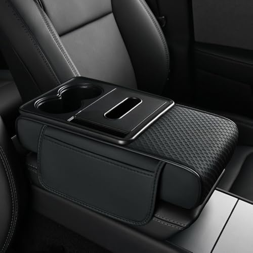 QQLADY Auto Armlehnenschoner für Audi Q2 2021 2022 2023 2024, 4-in-1 Multifunktionale Mittelkonsole Matte mit Seitlichen Taschen, Auto Innenraum Zubehör für Armlehne,B Black