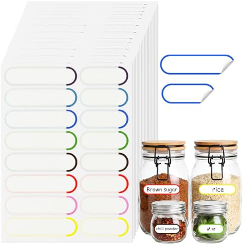 DiULi Labels for Jars 20 Sheets,Self-Laminating Protective Film Stickers,Waterproof Reusable,Wipe-Clean & Long-Lasting for Kitchen Pantry Food Storage Organisation -Storage Boxes Glass Bottles Jam Jar