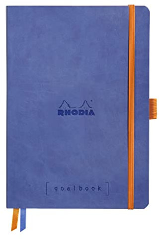 RHODIA 117768C - taccuino mOrobido Bullet Journal Goalbook ZAFFIRO - A5 14,8X21cm - Quadretti piccoli - 240 pag. - Carta Clairefontaine AvOroio 90g/m² - 2 nastri, chiusura con elastico - Simil Cuoio