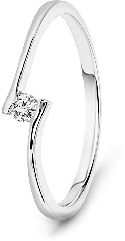 MIORE Ring Damen 0.05 Ct Solitär Diamant Verlobungsring aus Weißgold 14 Karat / 585 Gold, Schmuck