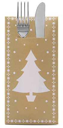 Sovie HOME Besteckservietten White Tree in Gold aus Linclass® Airlaid, Weihnachtsbesteckserviette stoffähnlich, ideal für Advents- & Weihnachtsfeiern, 40x40 cm 1/8 Falz, 12 Stück