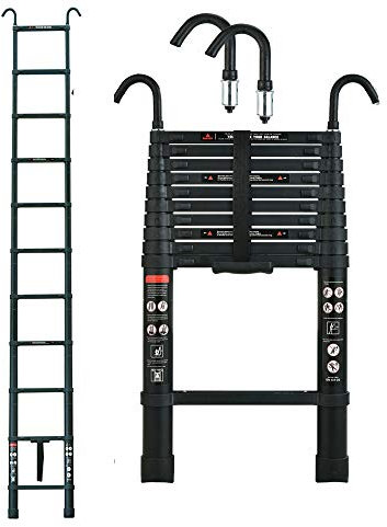 3.2m 10.5 feet Telescopic Ladder Come wiht Roof Hook Kit Aluminium Ladders Multi-Purpose Folding Extension Portable EN131 for Outdoor & Indoor Builder DIY Projector Easy Carry 150kg/330lbs Max. Load