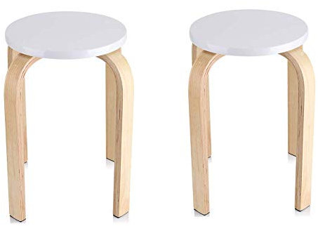 SOULONG Runder stapelbarer Hocker, stapelbarer Hocker aus Holz, Duschhocker für Badezimmer, 45,5 x 30 cm, weiß (2 Stück)