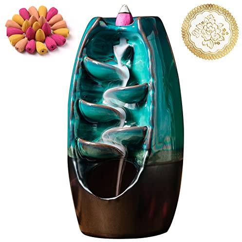 GARMOLY Porte-encens, diffuseur encens en céramique avec 150 cônes d'encens, Bouddha décoration, Fontaine à encens Cascade, Deco Zen