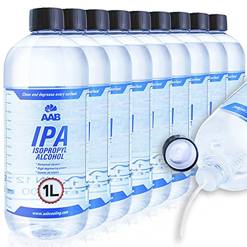 AABCOOLING IPA 1L – 9 Stück Satz - Isopropanol, Universelles Spiritus, Waschbenzin, Für Fetten und Ölen Alkoholreiniger, Cleaner in Einer Großen Flasche, Sehr Effizient Entferner