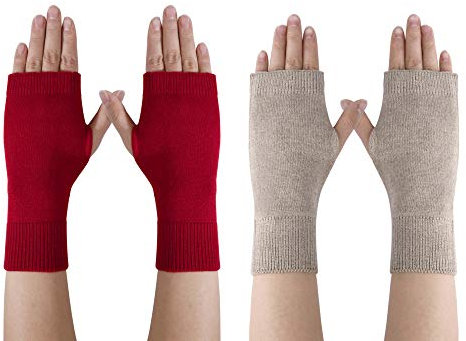 MaoXinTek Kaschmir Handschuhe Fingerlose Fäustlinge Handwärmer für Damen, 2 Paar Wärmer Strick Kurzer Gestrickte Halb Winter-Handschuhe mit Fingerdaumenloch zum Tippen Fahren