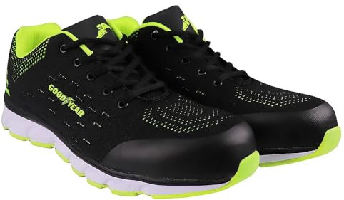 Goodyear Männer Frauen Unisex Arbeitskleidung Sport Comfort Sole Composite Metal Free Safety Toe & Midsole Arbeitssicherheit Trainer S1P SRA, Schwarz / Grün, 47 EU